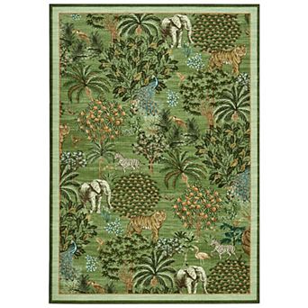 Jungle Area Rug Low Pile Pet Friendly Non Slip Vacuum Clean Carpet for Kid's Room Dining Room