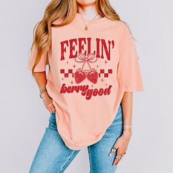 Feelin' Berry Good Checkered - Women's Garment Dyed Graphic T-Shirt
