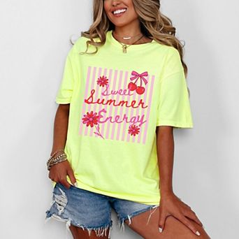 Sweet Summer Energy Cherries - Women's Garment Dyed Graphic T-Shirt