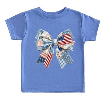 Patriotic Bow Faux Denim Patchwork - Toddler Short Sleeve Graphic T-Shirt