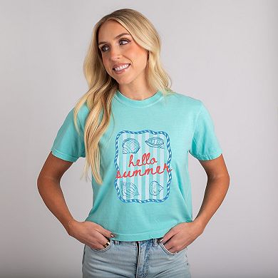 Hello Summer Sea Shells - Women's Boxy Crop Top Graphic T-Shirt