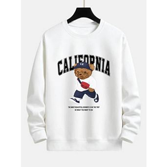 Tween Girls' Bear Print Crew Neck Pullover Sweater