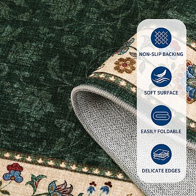 Distressed Area Rug Machine Washable Non Slip Non Shedding Stain Resistant Floor Cover for Bedroom