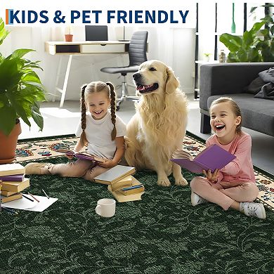 Distressed Area Rug Machine Washable Non Slip Non Shedding Stain Resistant Floor Cover for Bedroom