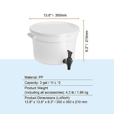 2 Pieces 3-Gallon Beverage Dispenser with Spring-Loaded Faucet and Anti-Dust Lid for Parties