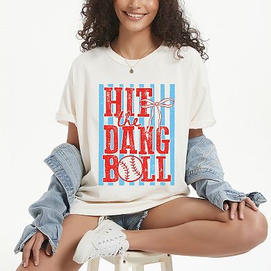 Hit The Dang Ball Stripes - Women's Garment Dyed Graphic T-Shirt