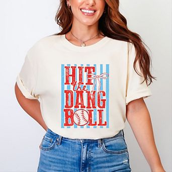 Hit The Dang Ball Stripes - Women's Garment Dyed Graphic T-Shirt