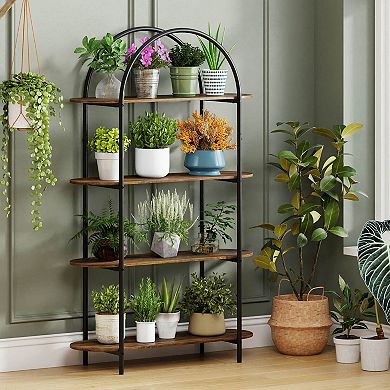 Costway Arched Bookshelf, 4-Tier Open Bookcase with Sturdy Metal Frame for Living Room