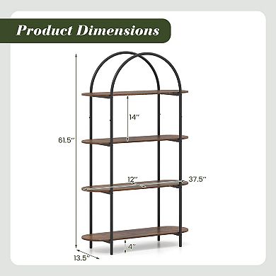 Costway Arched Bookshelf, 4-Tier Open Bookcase with Sturdy Metal Frame for Living Room