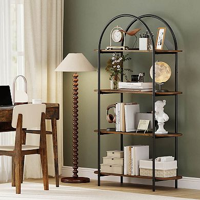 Costway Arched Bookshelf, 4-Tier Open Bookcase with Sturdy Metal Frame for Living Room
