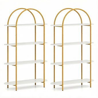 Costway Arched Bookshelf, 4 tier Open Bookcase with Sturdy Metal Frame for Living Room