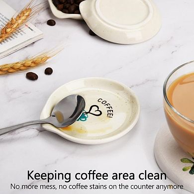 White Ceramic Coffee Spoon Rest, Mini 3.5-Inch Teaspoon Holder for Coffee Bar & Counter Decor