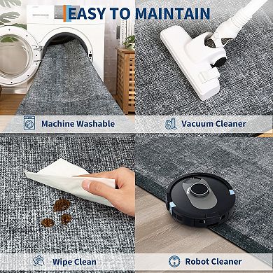 Modern Area Rug Non Slip Vacuum Clean Ultra Thin Stain Resistant Carpet for Bedroom Kitchen Hallway