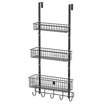 Over Door Organizer Hanger Basket Towel Rack 5 Hooks Storage Shelf Bathroom Kitchen Office