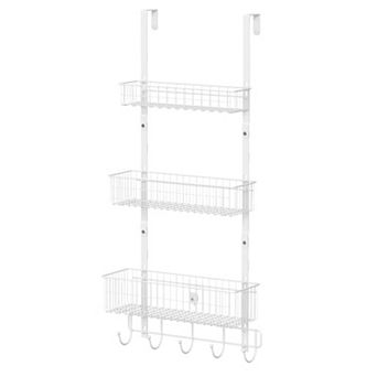 Over Door Organizer Hanger Basket Towel Rack 5 Hooks Storage Shelf Bathroom Kitchen Office