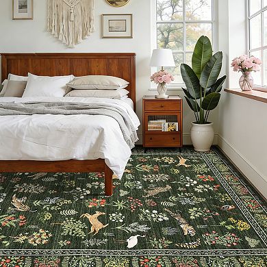 Contemporary Area Rug Non Slip Foldable Low Pile Ultra Thin Pet Friendly Floor Cover for Bedroom