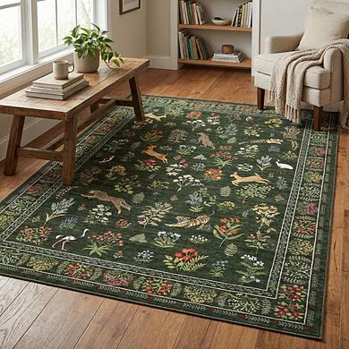 Contemporary Area Rug Non Slip Foldable Low Pile Ultra Thin Pet Friendly Floor Cover for Bedroom