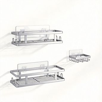 Adhesive Shower Shelves No Drilling Bathroom Organizer 3 Pack