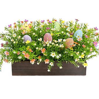 Easter Spring Artificial Flower Centerpiece with Wooden Tray