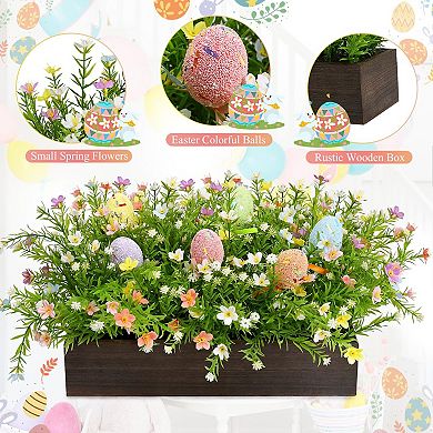 Easter Spring Artificial Flower Centerpiece with Wooden Tray