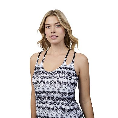 Free Country Women's Double Strap Cut Out Blouson Tankini Top