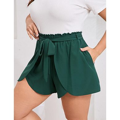Women's Plus Size Elastic High Waist Drawstring Shorts with Pockets