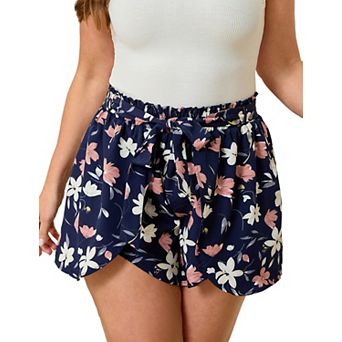 Women's Plus Size Elastic High Waist Drawstring Shorts with Pockets