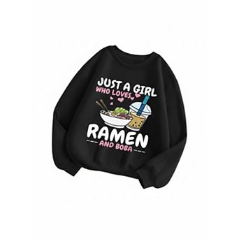 Tween Girls' Food Milk Tea Print Crewneck Sweater