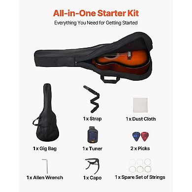 Dreadnought Acoustic Guitar for Beginner to Intermediate Players with Gig Bag, Sunburst