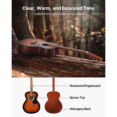 Dreadnought Acoustic Guitar for Beginner to Intermediate Players with Gig Bag, Sunburst