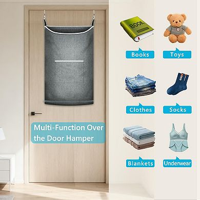 Hanging Laundry Hamper Over Door Bag Zipper Wide Open Top Storage Clothes Toys