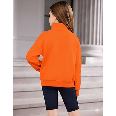 Girls' Half-Zip Fleece Pullover Sweater with Thumb Holes