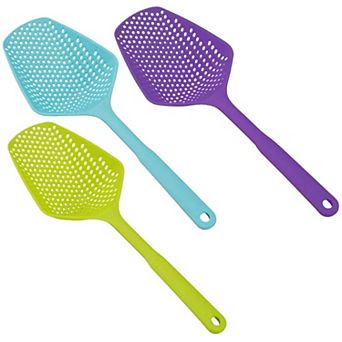 3-Pack Plastic Slotted Spoon Strainer, Heat-Resistant, for Pasta & Veggies (3 Colors)