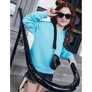 Girls' Ribbed Trim Crewneck Sweater