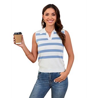 Women's Color Block Sleeveless V-Neck Striped Sweater Vest