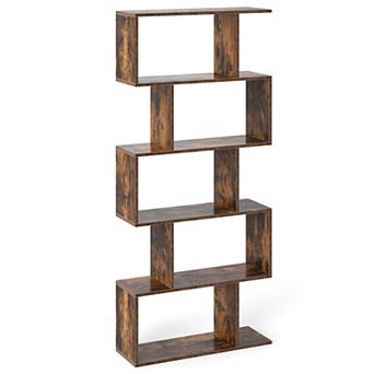 Costway 5 tier Bookshelf Geometric S-Shaped Bookcase Room Divider Storage Display Shelf