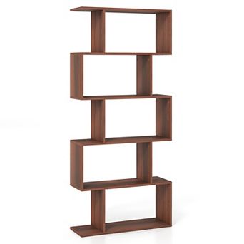 Costway 5 tier Bookshelf Geometric S-Shaped Bookcase Room Divider Storage Display Shelf