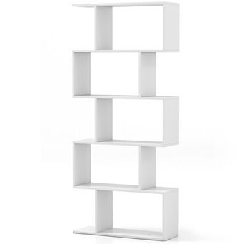 Costway 5 tier Bookshelf Geometric S-Shaped Bookcase Room Divider Storage Display Shelf