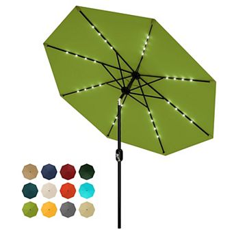 10FT LED Lighted Patio Umbrella with Center Pole, UV Protected Outdoor Umbrella, Crank Lift & Tilt