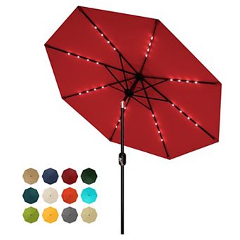 10FT LED Lighted Patio Umbrella with Center Pole, UV Protected Outdoor Umbrella, Crank Lift & Tilt