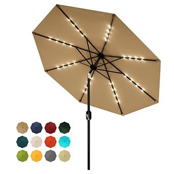10FT LED Lighted Patio Umbrella with Center Pole, UV Protected Outdoor Umbrella, Crank Lift & Tilt
