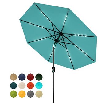 10FT LED Lighted Patio Umbrella with Center Pole, UV Protected Outdoor Umbrella, Crank Lift & Tilt