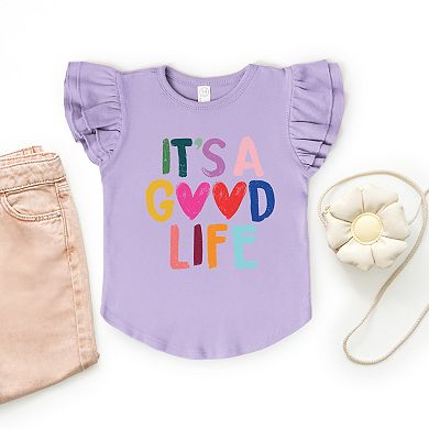 It's A Good Life Hearts - Flutter Sleeve Graphic T-Shirt