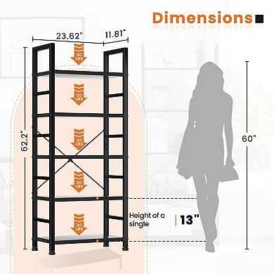 5 Tier Modern Bookshelf: Space-saving, Durable, Multi-use, Waterproof, Easy Assembly