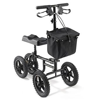 Folding Knee Walker Scooter with Carbon Steel Frame, Air Tires, and Dual Rear Brakes