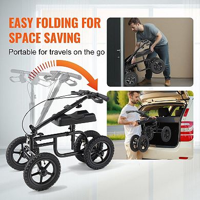 Folding Knee Walker Scooter with Carbon Steel Frame, Air Tires, and Dual Rear Brakes
