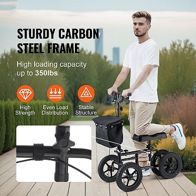 Folding Knee Walker Scooter with Carbon Steel Frame, Air Tires, and Dual Rear Brakes
