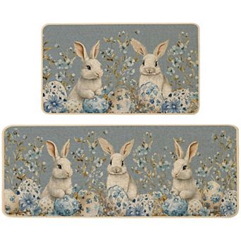 Easter Bunny Kitchen Mats Non Slip Spring Decor 2 pc
