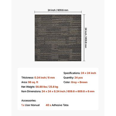 24 Pack Carpet Tile Flooring Squares for Living Room, Bedroom, and Basement