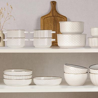 Ceramic Nesting Bowls Set of 4 - Prep, Serve, Store - Microwave Dishwasher Safe - 20/44/98/145 Oz